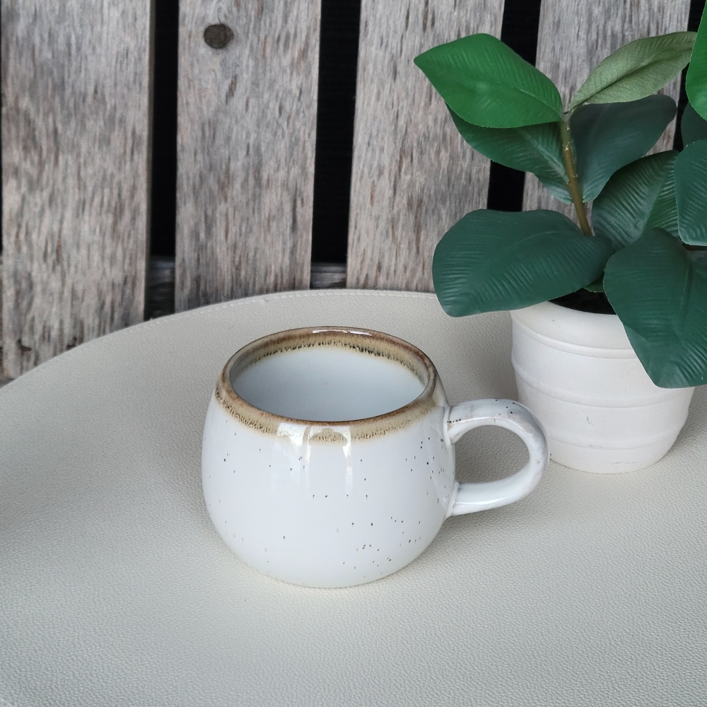 Hearth & Hand Stoneware Sourcream White Speckled Mug with Beige Rim